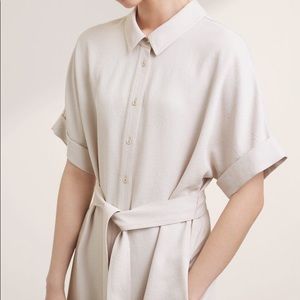 White Tee Button Up Long